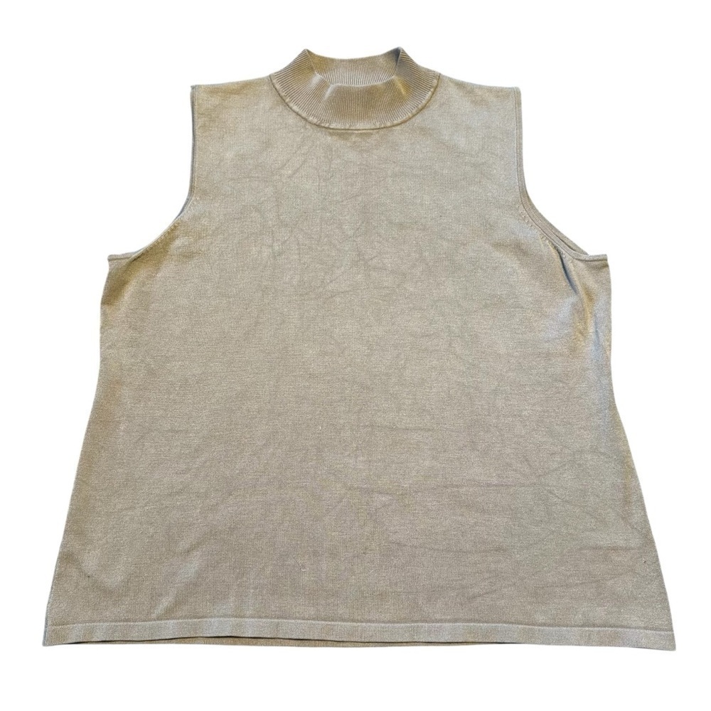 Josephine Chaus Top Neutral Gold Sleeveless Mock Neck Silk Blend Size 1X